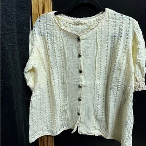 POL Cream Textured Button-Down Shirt